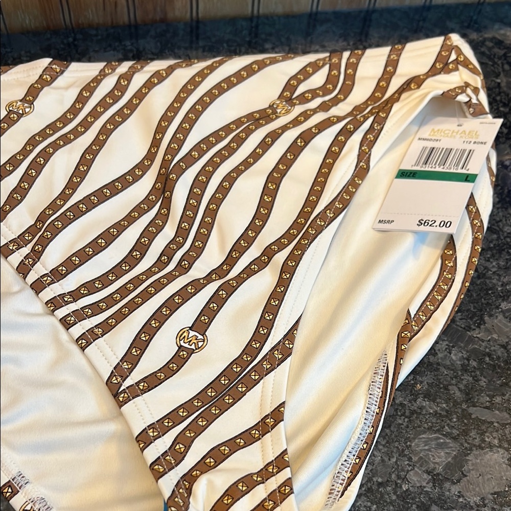 NWT Michael Kors Striped Brown and Cream Bikini Bottom